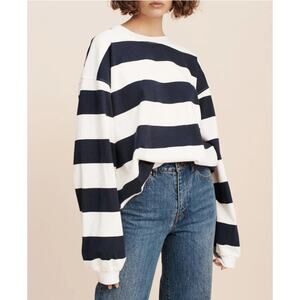 Posse Hugo Jumper Sweatshirt Navy Blue White Stripe Oversized 100% Cotton SZ M